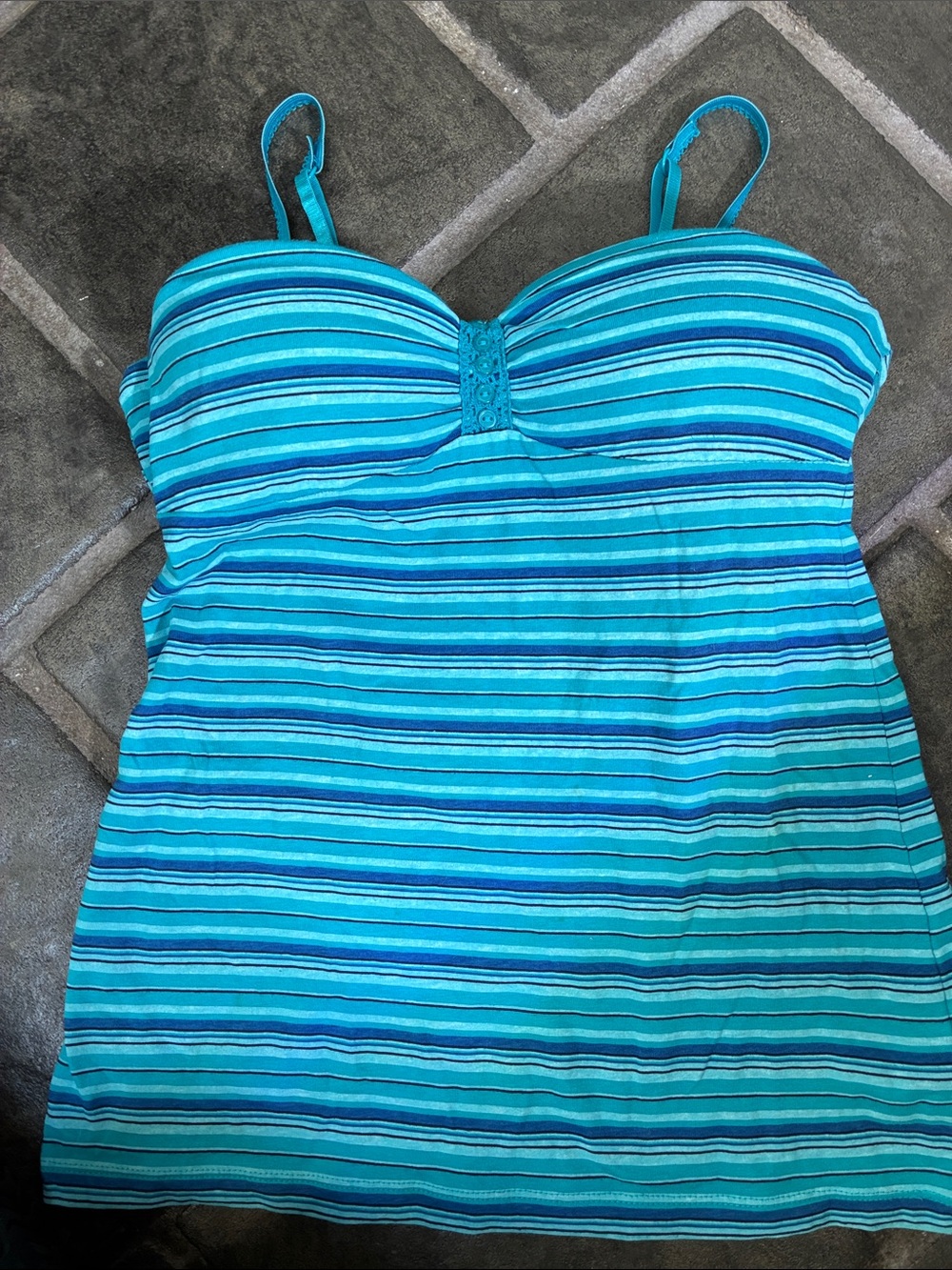 LEI  Aqua & Teal Striped Tank Top with built-in bra